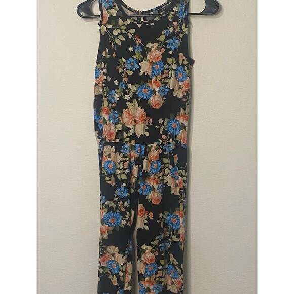 XOXO Other - XOXO Black Floral Sleeveless Jumpsuit with Blue and Peach Flowers